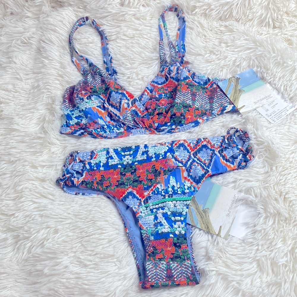 SunSeeker Australia Blue Orange Bikini Swim Set Size 4